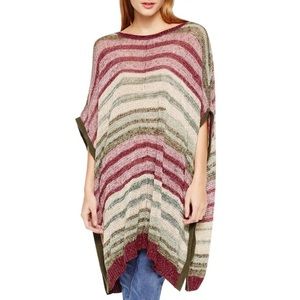 Two by Vince Camuto Striped Knit Poncho Bohemian Chic Fall Purple/Green Sz Small